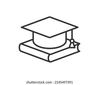 Education icon vector illustartion. College cap or graduate hat symbol. Student degree black and white sign.