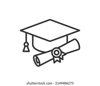 Education icon vector illustartion. College cap or graduate hat symbol. Student degree black and white sign.