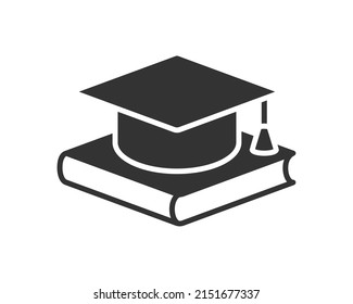 Education icon vector illustartion. College cap or graduate hat symbol. Student degree black and white sign.