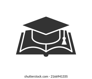 Education icon vector illustartion. College cap or graduate hat symbol. Student degree black and white sign.