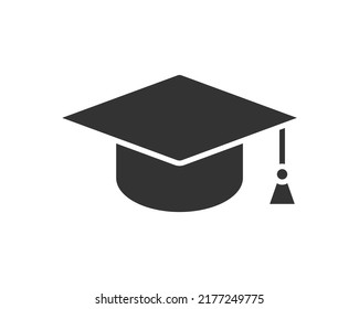 Education icon vector illustartion. College cap or graduate hat symbol. Student degree black and white sign.