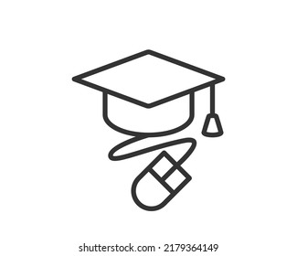 Education icon vector illustartion. College cap or graduate hat symbol. Student degree black and white sign.