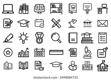 Vector de icono de Educación. Conjunto de colección de ícono de educación. Elementos de diseño para tus proyectos. Conjunto de iconos de línea delgada de Educación y aprendizaje. Icono de Educación png. Ilustración vectorial. 