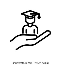 Education icon vector. student with hand. Line icon style. Simple design illustration editable