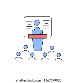 Education icon- white black board and black line with the tranier and some employer illustration