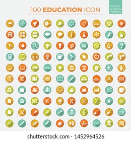 education icon white color flat shadow in 100 icon