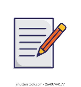 education icon. writing. book or paper with pencil writing. smart, learning, clever. isometric design style
