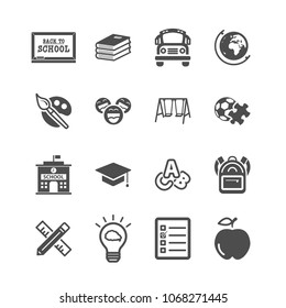 Education icons. Back to school and learning of kids concept. Glyph and outlines stroke icons theme. Sign and Symbol theme. Vector illustration graphic design collection set.