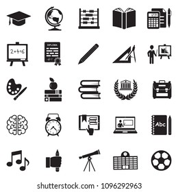 Education Icons. Black Flat Design. Vector Illustration. 