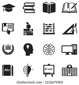 Education Icons. Black Flat Design. Vector Illustration.