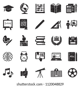 Education Icons. Black Scribble Design. Vector Illustration.
