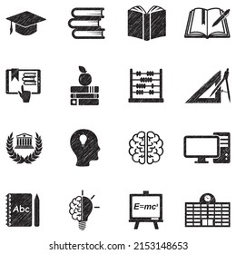 Education Icons. Black Scribble Design. Vector Illustration.