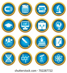 Education icons blue circle set isolated on white for digital marketing
