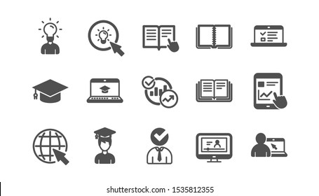 Education Icons. Book, Video Tutorial And Instructions. Presentation Classic Icon Set. Quality Set. Vector