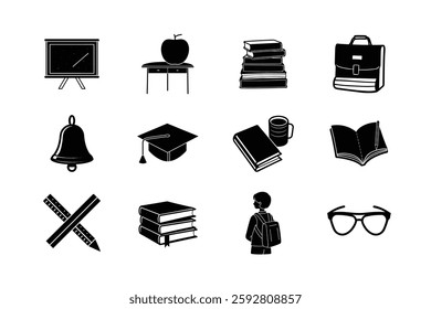 Education Icons Books, Apple, Backpack, Bell, Graduation