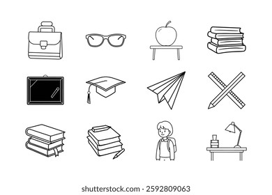 Education Icons Books, Apple, Student, Graduation, School Supplies