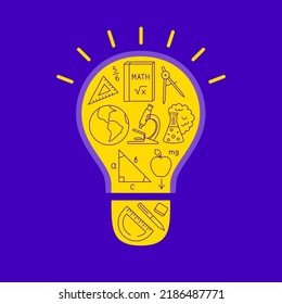 Education icons in bulb shape. Learning concept banner. Vector illustration.