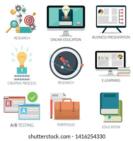 Education Icons, Business Presentation, E-Learning, Online Education Concept, Research and Testing Icons, Learning Icons