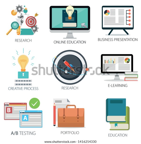 Education Icons Business Presentation Elearning Online Stock