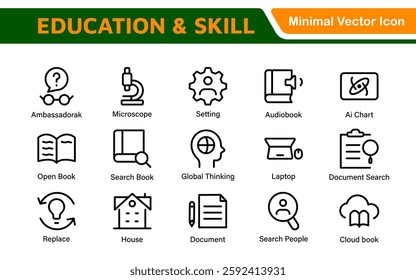 Education Icons Collection. Vector-Based Icons for School, College, Learning Resources, Study, and Teaching Tools