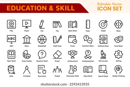 Education Icons Collection. Vector-Based Icons for School, College, Learning Resources, Study, and Teaching Tools