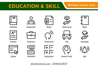 Education Icons Collection. Vector-Based Icons for School, College, Learning Resources, Study, and Teaching Tools