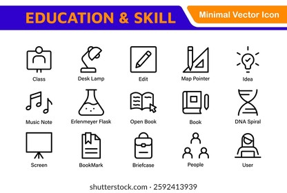 Education Icons Collection. Vector-Based Icons for School, College, Learning Resources, Study, and Teaching Tools