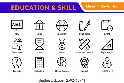 Education Icons Collection. Vector-Based Icons for School, College, Learning Resources, Study, and Teaching Tools