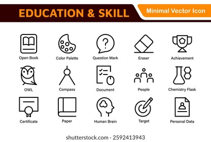 Education Icons Collection. Vector-Based Icons for School, College, Learning Resources, Study, and Teaching Tools