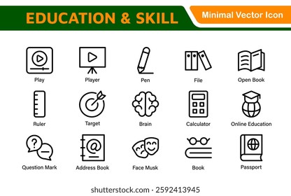 Education Icons Collection. Vector-Based Icons for School, College, Learning Resources, Study, and Teaching Tools