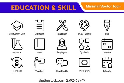 Education Icons Collection. Vector-Based Icons for School, College, Learning Resources, Study, and Teaching Tools