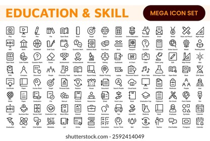 Education Icons Collection. Vector-Based Icons for School, College, Learning Resources, Study, and Teaching Tools