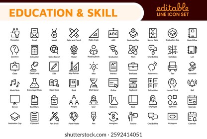 Education Icons Collection. Vector-Based Icons for School, College, Learning Resources, Study, and Teaching Tools