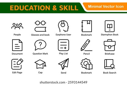 Education Icons Collection. Vector-Based Icons for School, College, Learning Resources, Study, and Teaching Tools