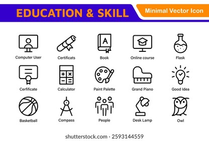 Education Icons Collection. Vector-Based Icons for School, College, Learning Resources, Study, and Teaching Tools