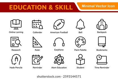 Education Icons Collection. Vector-Based Icons for School, College, Learning Resources, Study, and Teaching Tools