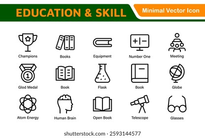 Education Icons Collection. Vector-Based Icons for School, College, Learning Resources, Study, and Teaching Tools