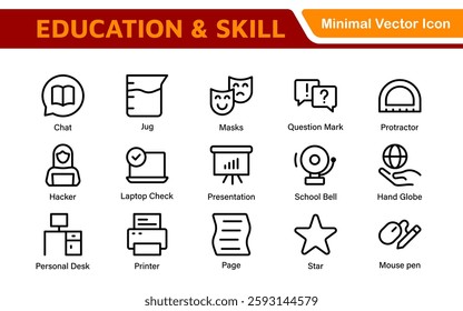 Education Icons Collection. Vector-Based Icons for School, College, Learning Resources, Study, and Teaching Tools