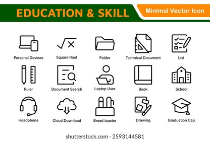 Education Icons Collection. Vector-Based Icons for School, College, Learning Resources, Study, and Teaching Tools