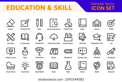 Education Icons Collection. Vector-Based Icons for School, College, Learning Resources, Study, and Teaching Tools