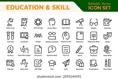 Education Icons Collection. Vector-Based Icons for School, College, Learning Resources, Study, and Teaching Tools