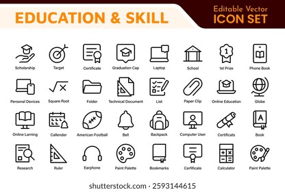 Education Icons Collection. Vector-Based Icons for School, College, Learning Resources, Study, and Teaching Tools