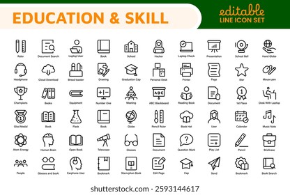 Education Icons Collection. Vector-Based Icons for School, College, Learning Resources, Study, and Teaching Tools