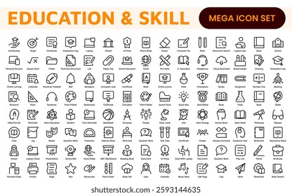 Education Icons Collection. Vector-Based Icons for School, College, Learning Resources, Study, and Teaching Tools