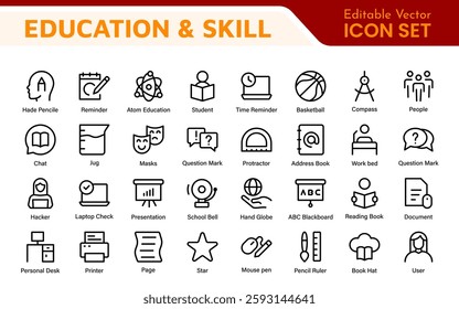 Education Icons Collection. Vector-Based Icons for School, College, Learning Resources, Study, and Teaching Tools