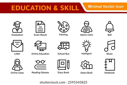 Education Icons Collection. Vector-Based Icons for School, College, Learning Resources, Study, and Teaching Tools