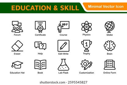 Education Icons Collection. Vector-Based Icons for School, College, Learning Resources, Study, and Teaching Tools