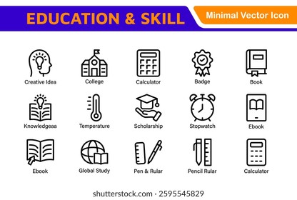 Education Icons Collection. Vector-Based Icons for School, College, Learning Resources, Study, and Teaching Tools