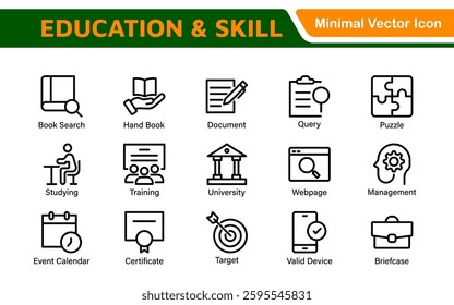 Education Icons Collection. Vector-Based Icons for School, College, Learning Resources, Study, and Teaching Tools