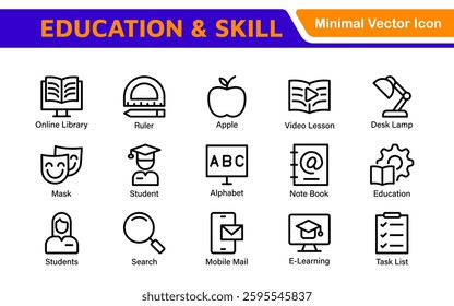 Education Icons Collection. Vector-Based Icons for School, College, Learning Resources, Study, and Teaching Tools